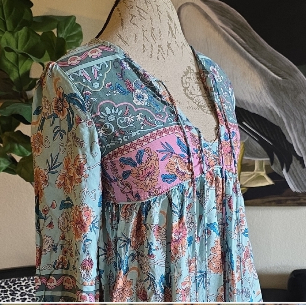 R. Vivimos Revolve Floral Bohemian Dress in Blue and Pink